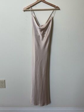 Show Me Your Mumu Versona Cowl Dress - Champagne Satin Slip Dress